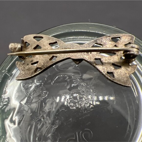 1930s Sterling Silver Brooch Pin Filigree Blue Stone Center Floral Vintage 925 - Picture 3 of 8